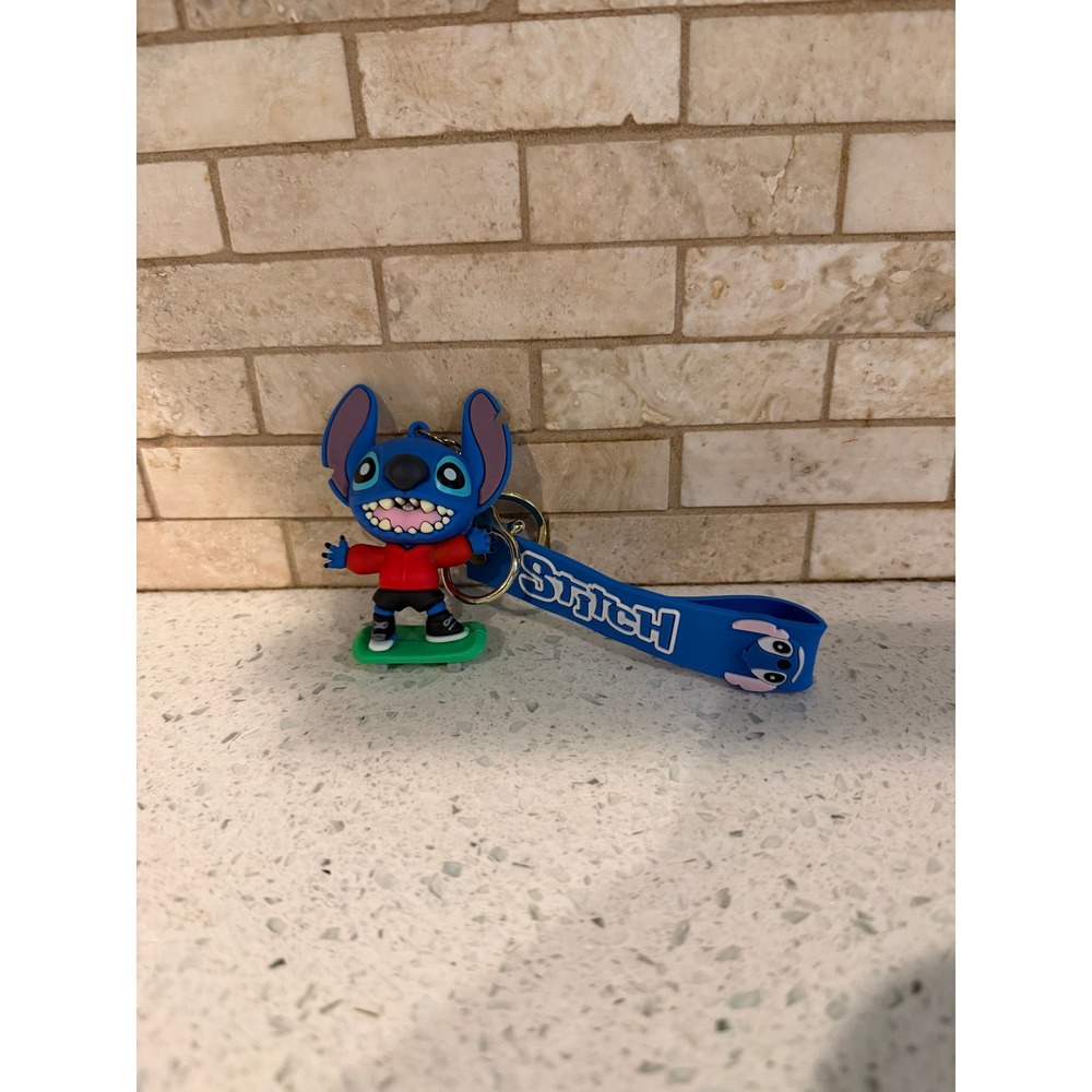 Disney Stitch Skateboard Figure Keychain with Blue Wrist Strap